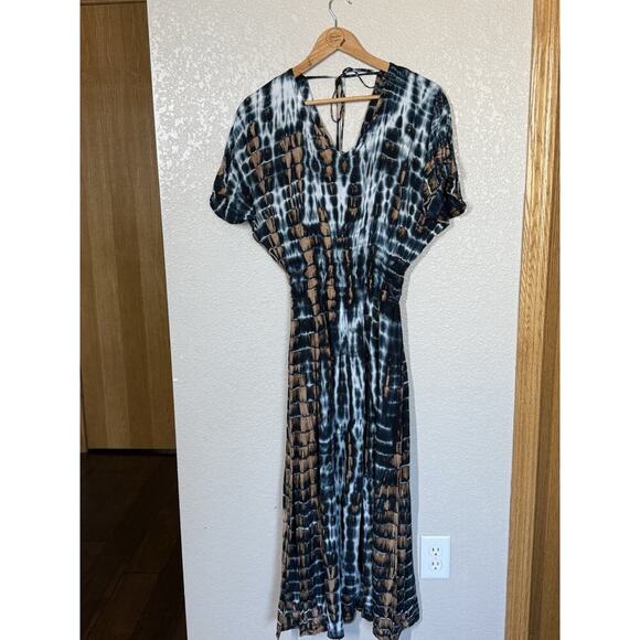 Tiare Hawaii Eden Tie Dyed Boho Dress Large Blue Brown - Picture 1 of 8